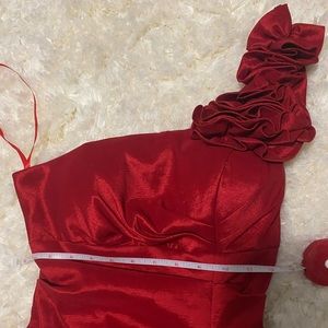 Red, one shoulder, formal dress